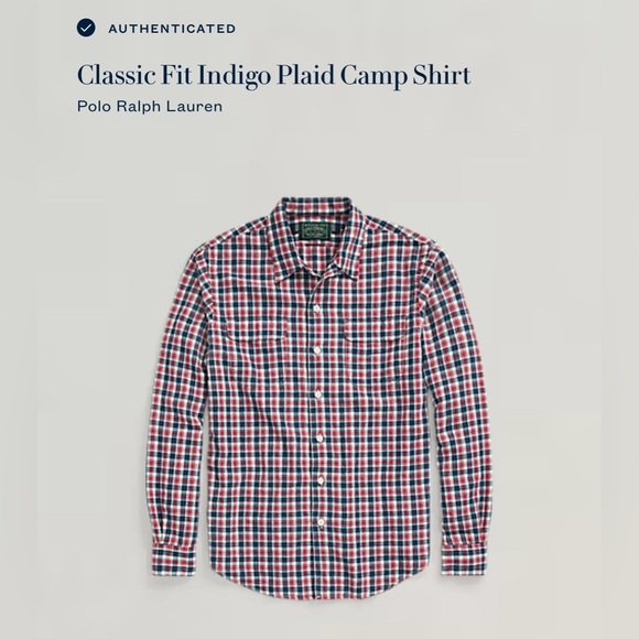 Polo Country Ralph Lauren Men’s Large Classic Fit Indigo Plaid Camp Shirt Casual - Picture 13 of 16